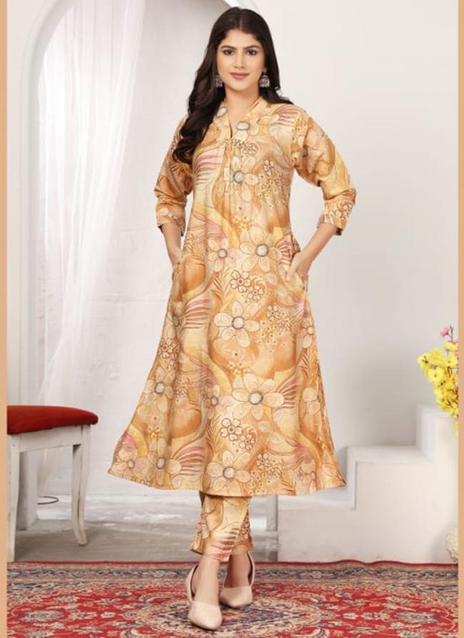 Rayon Beige Daily Wear Printed Readymade Cord Set